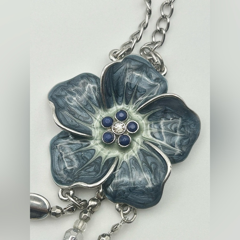 New York & Company Multistrand Beaded Blue Enamel Flower Necklace - Picture 3 of 12